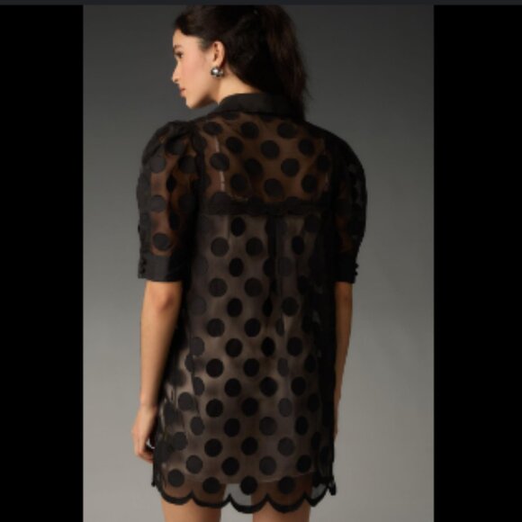 Brand New Maeve Short-Sleeve Sheer Scallop Mini Dress - Picture 2 of 5